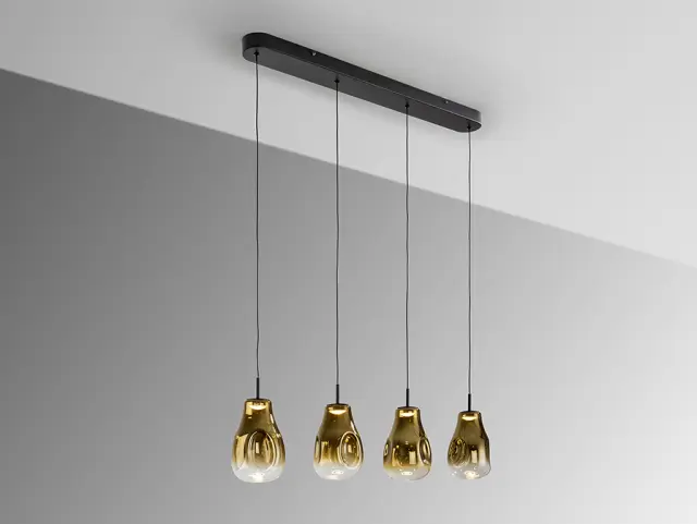 ALEDIS Κρεμαστό Φωτιστικό 4L Black-Golden με LED & Blown Glass Μαύρο