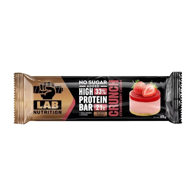 Lab Nutrition Premium Crunch Protein Bar Strawberry Cream Κρέμα Φράουλα Τραγανή Μπάρα Πρωτεΐνης, 65g