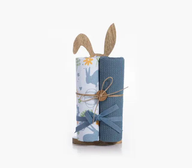 Nef-Nef Homeware Ξύλινος Λαγός Με Ποτηρόπανο Σετ 2 τεμ. Hare 40x70 Μπλε