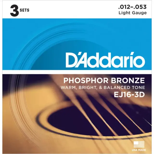 D'Addario EJ16-3D Phosphor Bronze Χορδές Ακουστικής Κιθάρας 12 - 53 (Πακέτο 3 Σετ)