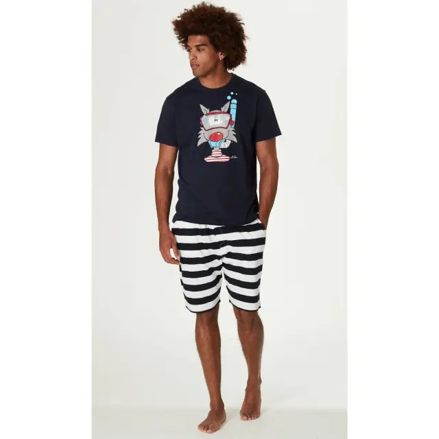 Ανδρική πυτζάμα 5632 Rigato Uomo Ριγέ Λευκό-Navy Happy People