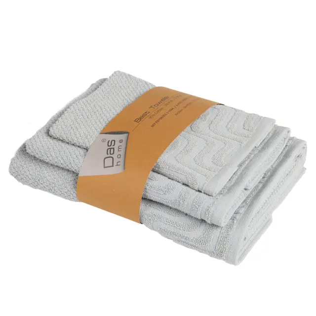 Σετ 3Τεμ Πετσέτες 30x50-50x90-70x140 550gsm Best Das Home 0881 Grey 95% Βαμβάκι-5% Πολυέστερ