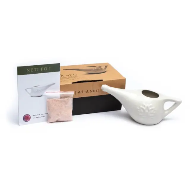 Λευκό Κεραμικό Δοχείο Ρινικού Καθαρισμού Neti Pot + 25 γρ. Aλάτι Ιμαλαΐων 2
