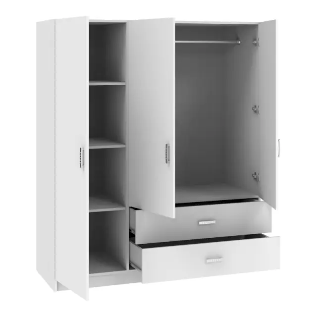 Ντουλάπα τρίφυλλη Royal pakoworld με συρτάρια λευκό 150x58x177εκ 3
