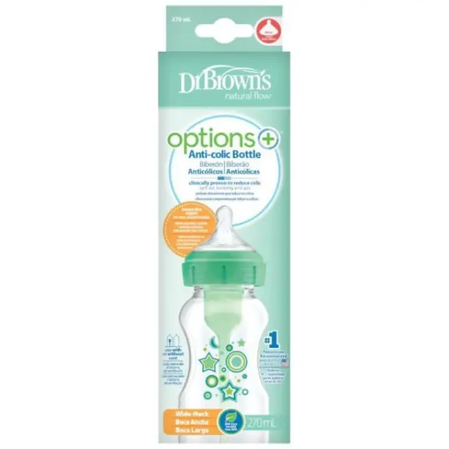 Dr. Brown's Options Πλαστικό Μπιμπερό Κατά των Κολικών με Φαρδύ Λαιμό και Θηλή Σιλικόνης 0m, 270ml (WB 91806) 2