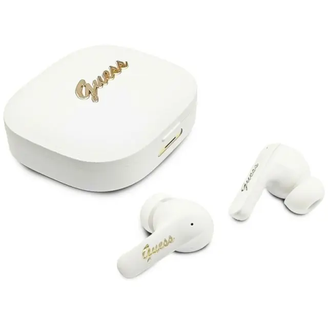 True Wireless Ακουστικά Bluetooth Guess Script Metal Logo 4G Λευκό N70775