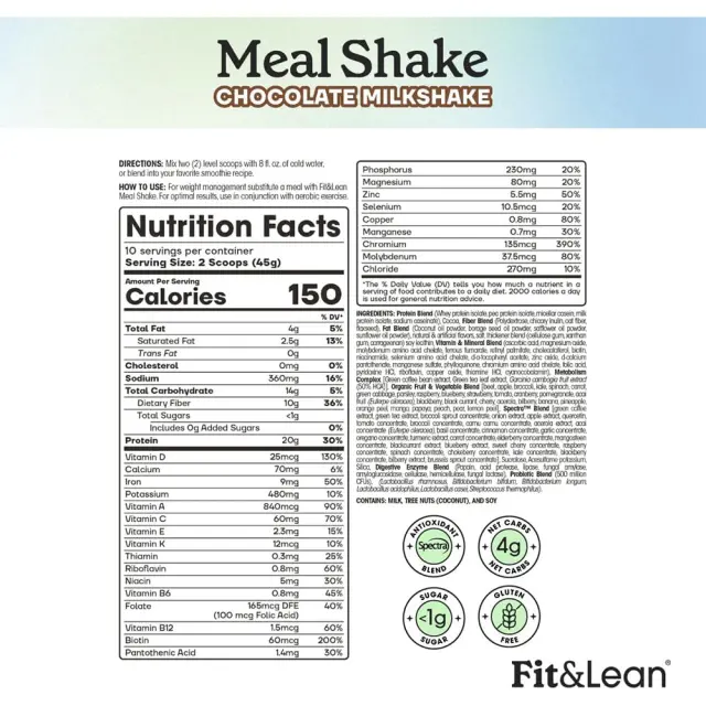 Fit & Lean Meal Shake Chocolate Milkshake, 10 Servings 2
