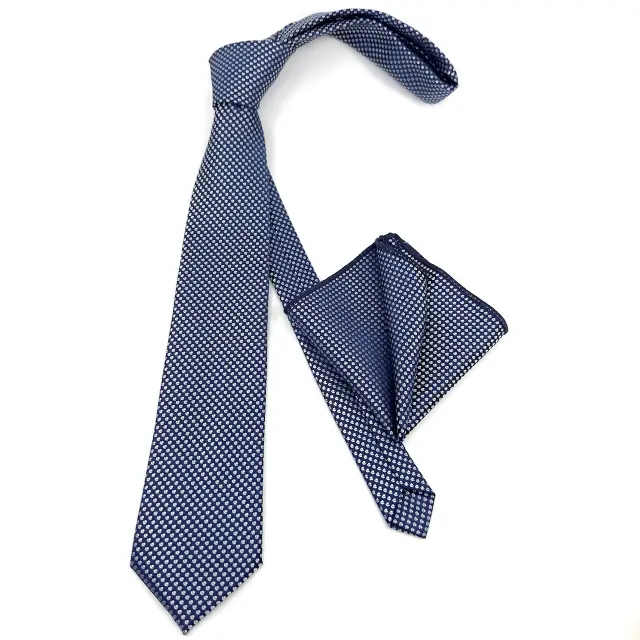 Γραβάτα Microfiber σε Μπλε Μοτίβο Σετ με Μαντηλάκι 2