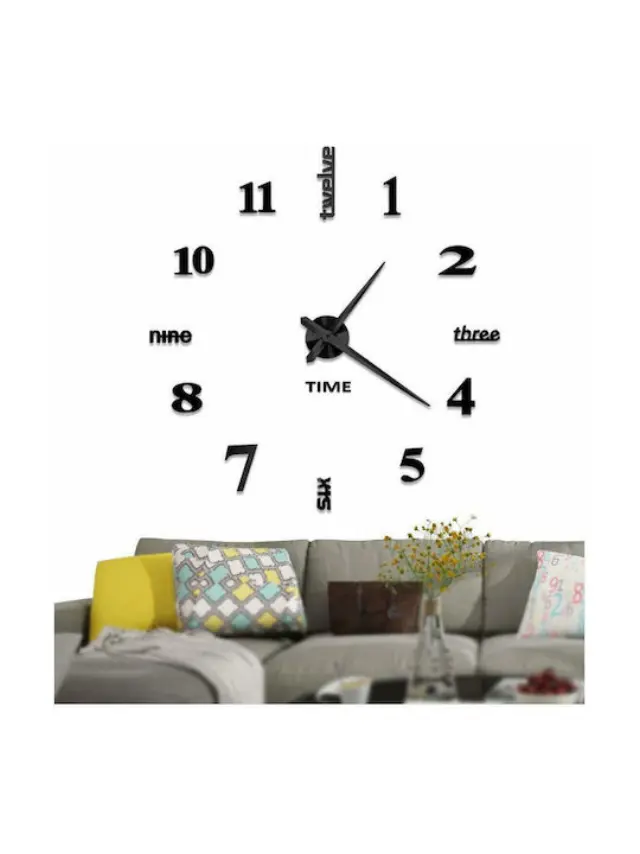 Μεγάλο ρολόι τοίχου 3D – Stickers mirror DIY large wall clock 70-120cm ΜΑΥΡΟ