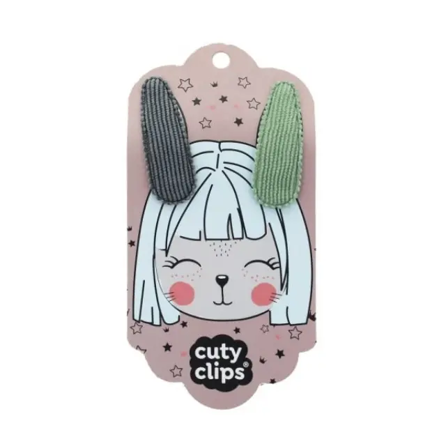 Cuty Clips Bunny Ears Παιδικά Κοκαλάκια με Κλιπ 2Τεμ. No7 - Γκρι & Πράσινο