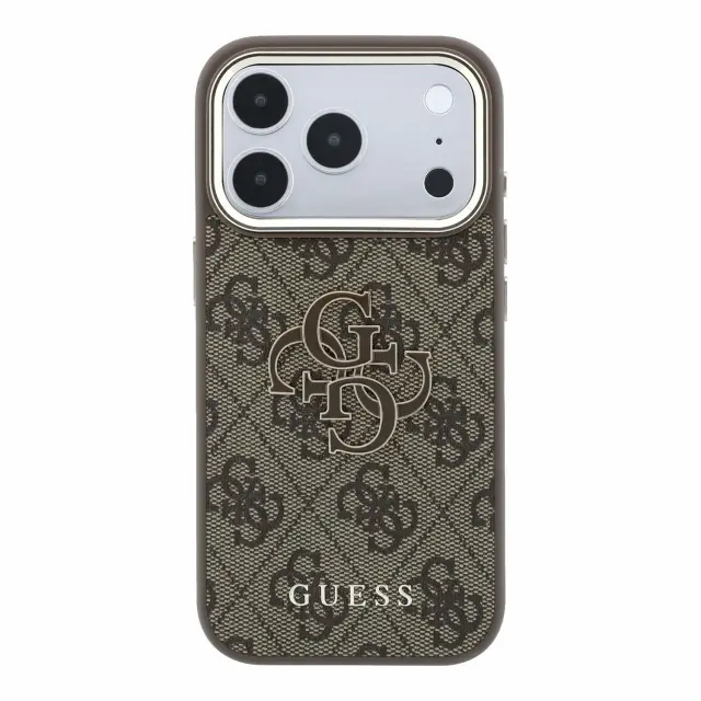 Guess PU 4G Resin Metal Logo Case for iPhone 18 Pro Brown 3
