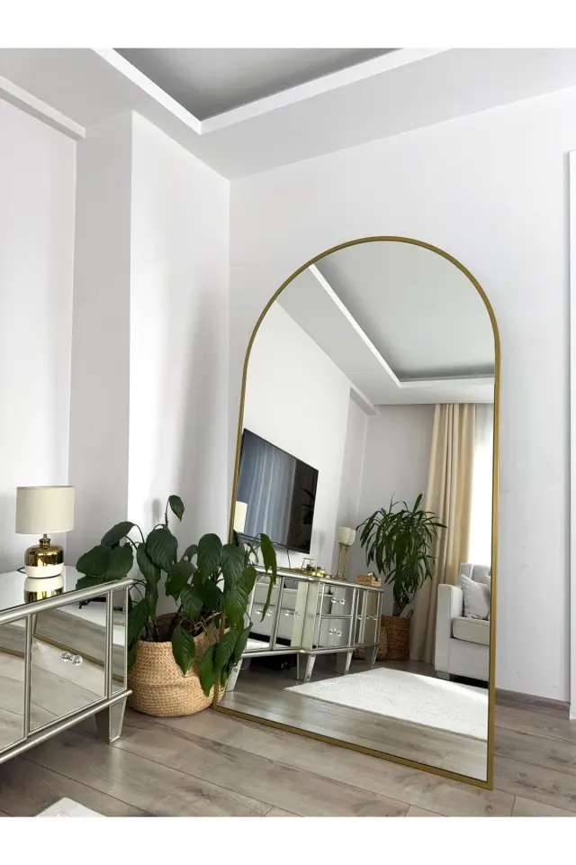 Stewehome Οβάλ επιδαπέδιος καθρέφτης με μεταλλικό χρυσό πλαίσιο Χρυσό 180x100 cm