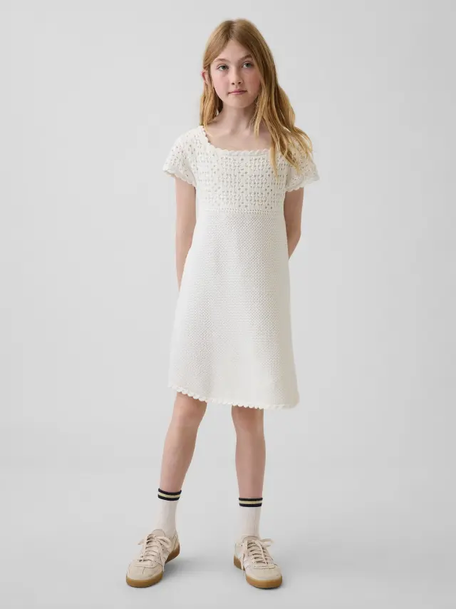 Παιδικό Φόρεμα με Κροσέ Πλέξη New off white