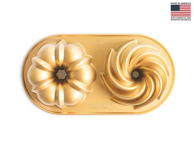 Φόρμα για κέικ Nordic Ware Premier Gold σε 2 σχέδια, με τρύπα και διαστάσεις 32x17x7cm97277