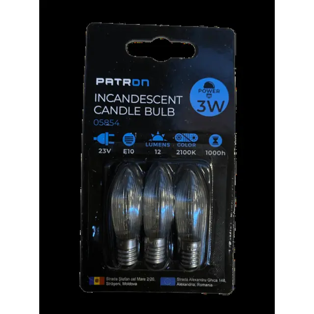 Incandescent Candle Bulb 3W E10 C6 23V Clear