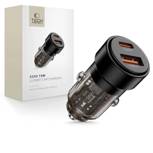 Tech-Protect® CC03 Φορτιστής Αυτοκινήτου με 1xUSB-C/1xUSB-A 75W- Black