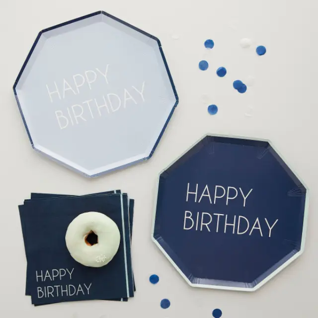 Πιάτα Χάρτινα Eco Happy Birthday Ασορτί 2 χρώματα / 8 τμχ