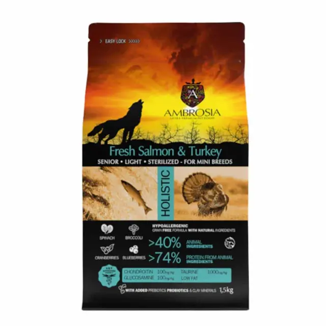 Ambrosia Grain Free Adult Mini Senior Light Sterilized Fresh Salmon & Turkey 5kg Μονόχρωμο