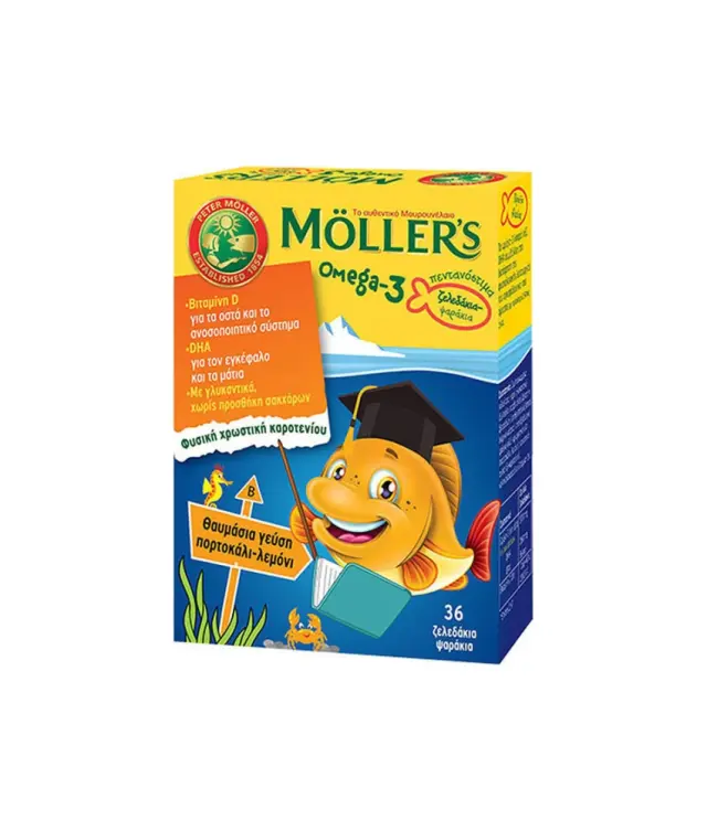 Moller's Omega 3 Ιχθυέλαιο Κατάλληλο για Παιδιά 36 ζελεδάκια Πορτοκάλι Λεμόνι