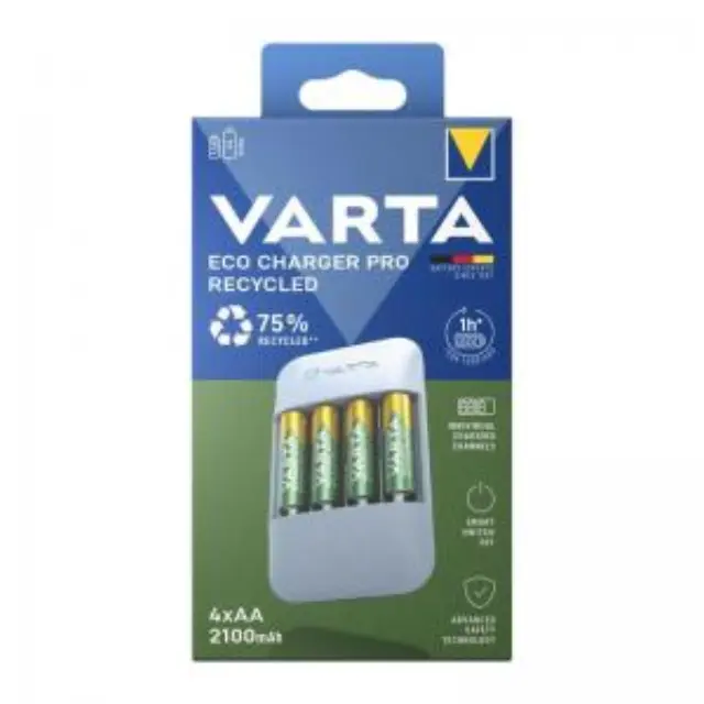 Φορτιστής Μπαταριών Varta Eco Pro Recycled έως 4 Μπαταρίες AA/ AAA + 4 Μπαταρίες AA 2100 mAh N70268 2
