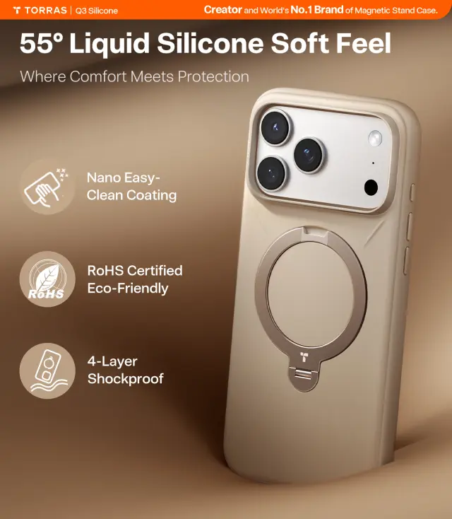 Torras Ostand Q3 Silicone, dessert gold - iPhone 17 Pro 3