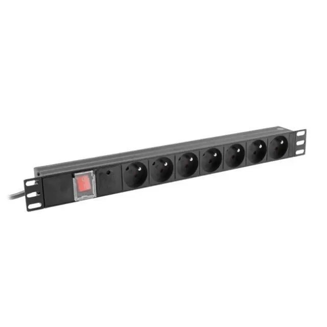 Lanberg PDU 19" 1U 10A 2m 7x French Outlets Black C14 (PDU-07E-0200-IEC-BK)