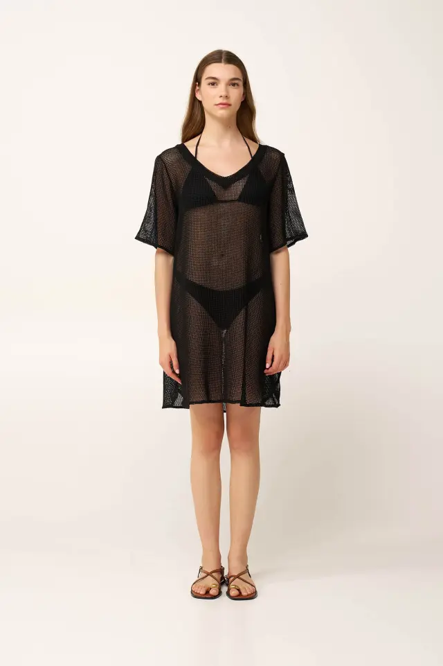 Μονόχρωμο Mesh Φόρεμα Θαλάσσης Vamp 24513 BLACK 3