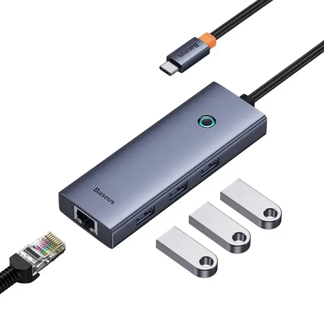 Baseus Docking Staion UltraJoy USB-C σε 3xUSB 3.0 + RJ45 4σε1 (Γκρι) 2