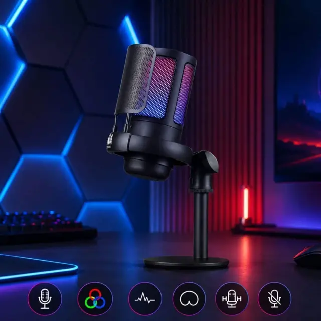 DNA GAMEMIC 1 condenser microphone USB RGB for computer gaming studio wired mic holder desktop stand pop filter set 2