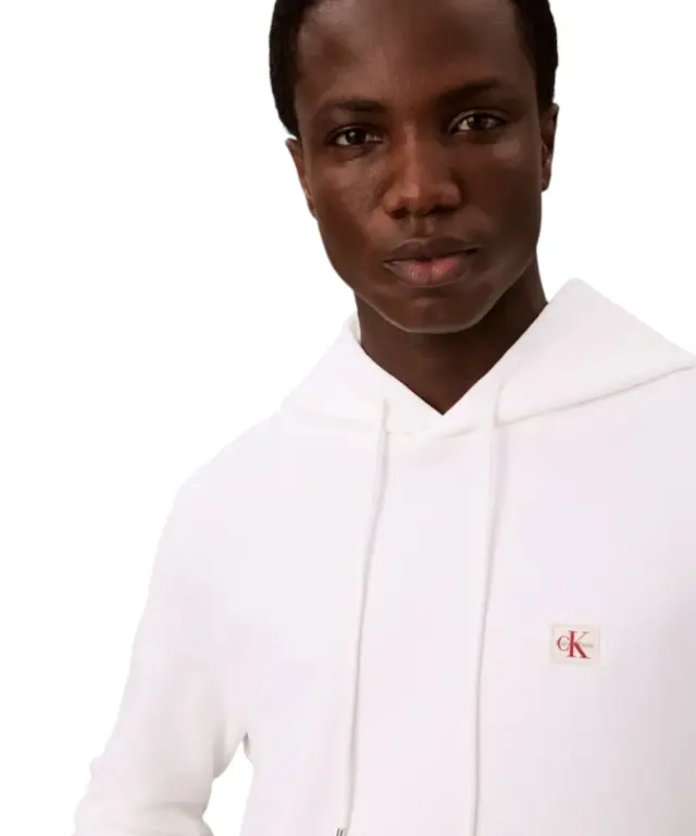 Calvin Klein - Ανδρική Μακρυμάνικη Φούτερ French Terry Woven Label Hoodie LV04RG269G-YAF Λευκό - 2XL 2
