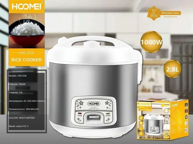 Βραστήρας Ρυζιού 1000W - Rice coocker 2.8L HOOMEI HM-5336 Λευκό/Inox 3