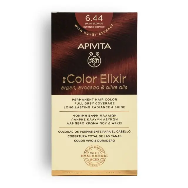 Apivita My Color Elixir Μόνιμη Βαφή Μαλλιών No 6.44 Ξανθό Σκούρο Έντονο Χάλκινο, 1 τεμάχιο
