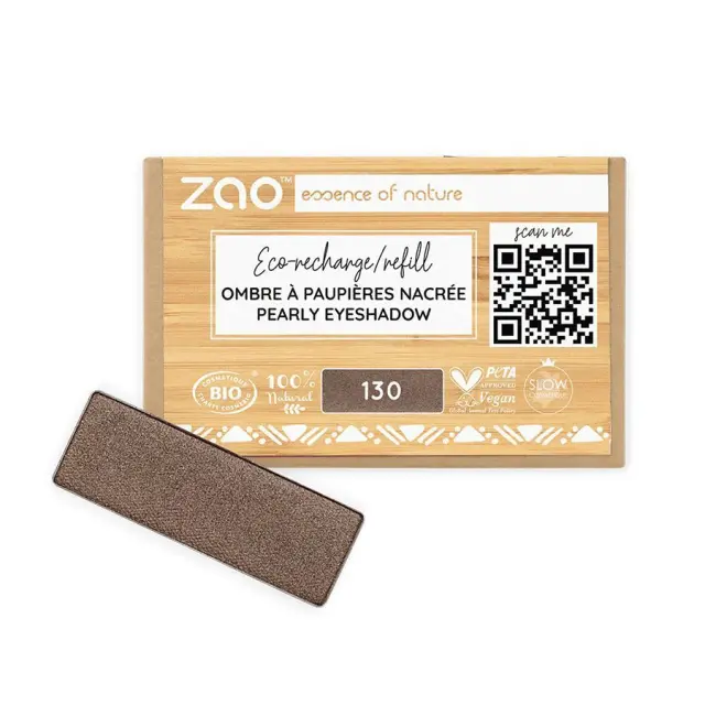Zao Organic Eyeshadow Rectangle Pearly Refill - Βιολογική Pearly Σκιά Ματιών (Ανταλλακτικό) - Zao 130 Intense brown