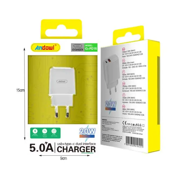 Andowl Φορτιστής Χωρίς Καλώδιο με 2 Θύρες USB/Type-C 20W 5.0A Q-PD15 - Fast charger 019411 2