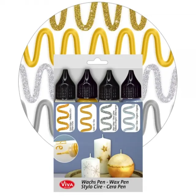 Σετ Candle Wax Pen Viva Decor, χρώμα-στυλό για διακόσμηση κεριών, 4τεμ, Χρυσά-Ασημί,