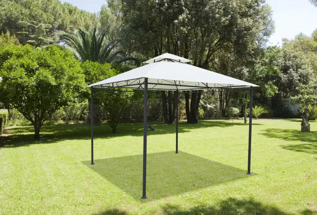 Κιόσκι 300x300x260H Από Χάλυβα Γκρι Χρώμα Με Πάνι Χρώμα Μπεζ Papillon 55170