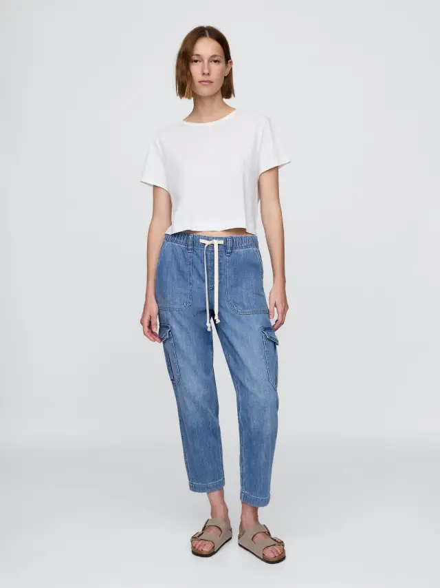 Μπλε Easy Denim Cargo Jogger Παντελόνι Medium indigo