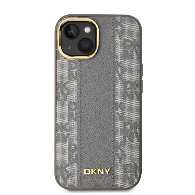 DKNY PU Leather Checkered Pattern Magsafe Case for iPhone 15 Beige 2