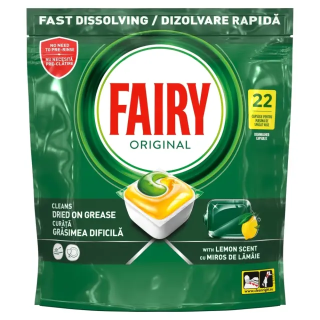 Fairy Caps Πλυντηρίου Πιάτων Original Λεμόνι 22 Τεμαχίων