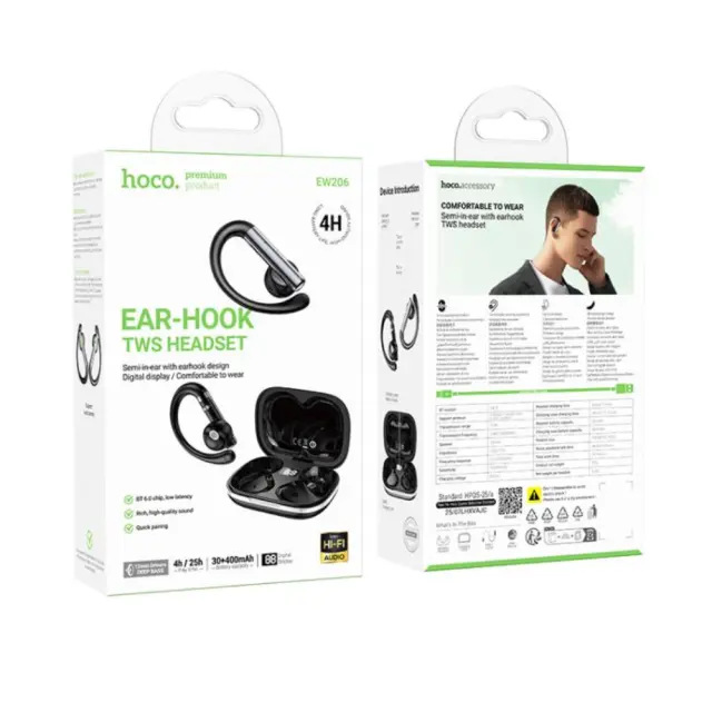 Wireless Hands Free Hoco EW206 Mist TWS v6.0 400mAh 4 Ώρες Ομιλίας Τεχνολογία True Bass και Θήκη Φόρτισης με LED Ένδειξη Μπαταρίας Μαύρα 2