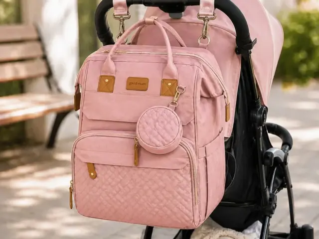 Mommy Bag Τσάντα Αλλαξιέρα Πλάτης Μωρού με Πτυσσόμενο Κρεβάτι & USB Ροζ 3