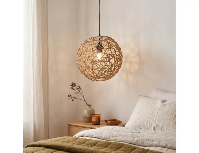 Φωτιστικό οροφής ρεύματος Ξύλο Willow/Rattan με λαμπτήρα Ε27 και διάμετρο 30cm - Καφέ HZ1960550