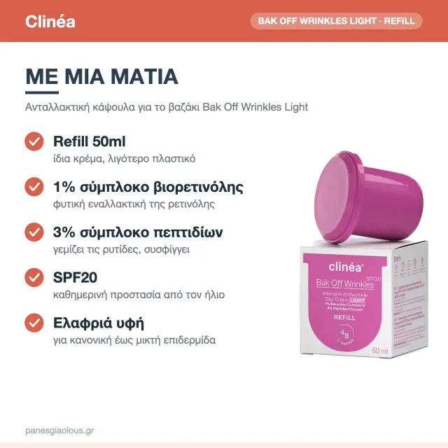 Clinea Refill Bak Off Wrinkles Light Spf 20 Ανταλλακτικό για την Κρέμα ημέρας ελαφριάς υφής με SPF 20 2