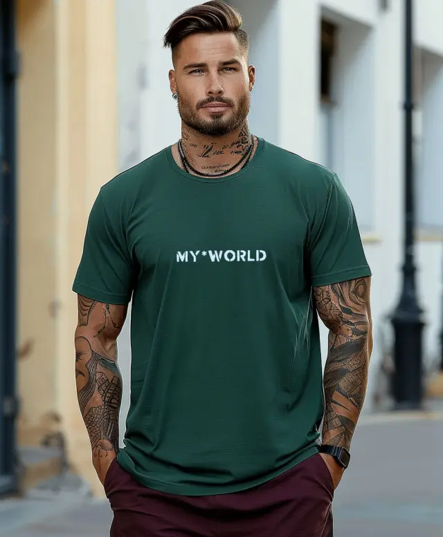 T-shirt Noshame® Πετρόλ με τύπωμα My world - 3025196 - XXL