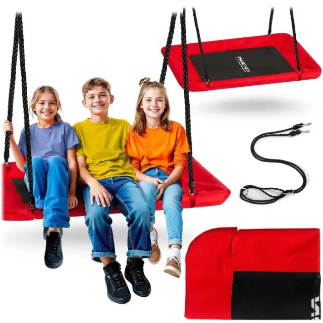NEO SPORT Κρεμαστή Τετράγωνη Κούνια φωλιά XL 110x70cm Με Υφασμάτινη Αδιάβροχη Επένδυση, Κόκκινο-Μαύρο χρώμα