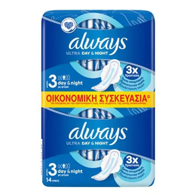 Always Ultra Day + Night Σερβιέτες με Φτερά Μέγεθος 3 σε Διπλή Συσκευασία 14τμχ