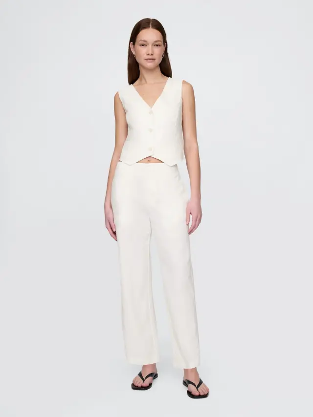 Linen-Blend Relaxed Straight Ankle Παντελόνι New off white - 12