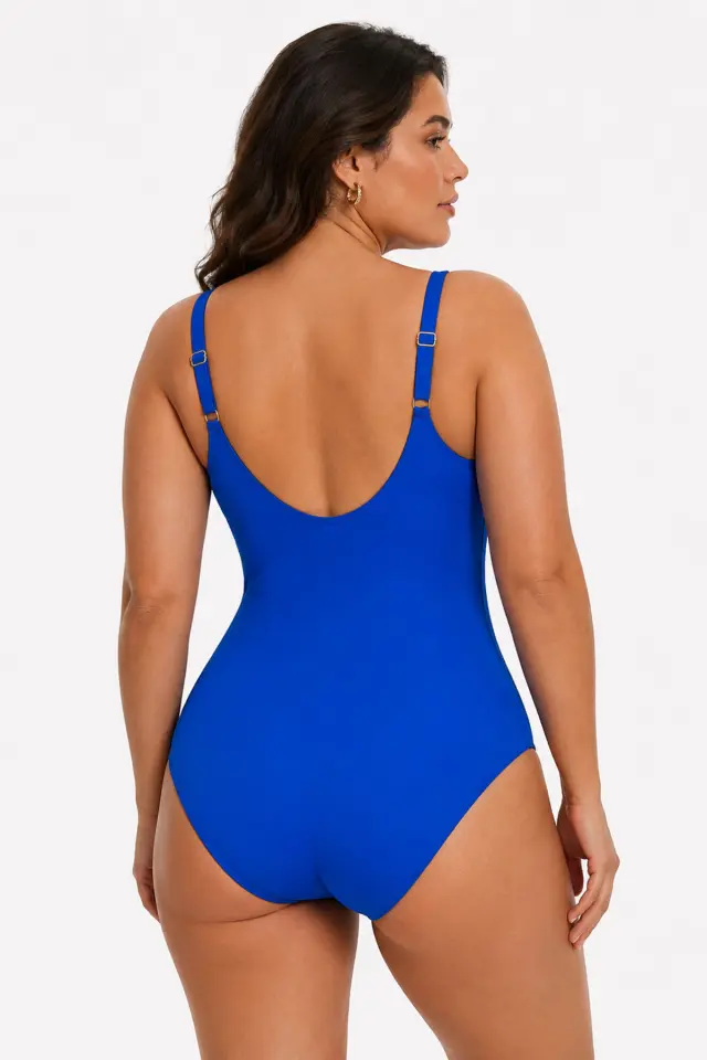 Μπλε ολόσωμο μαγιό κολύμβησης plus size 2