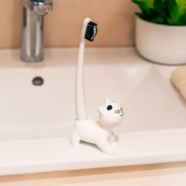 Pylones Σετ κεραμική Θήκη μαζί με Οδοντόβουρτσα / Toothbrush Holder: Catsmile - Λευκό 3