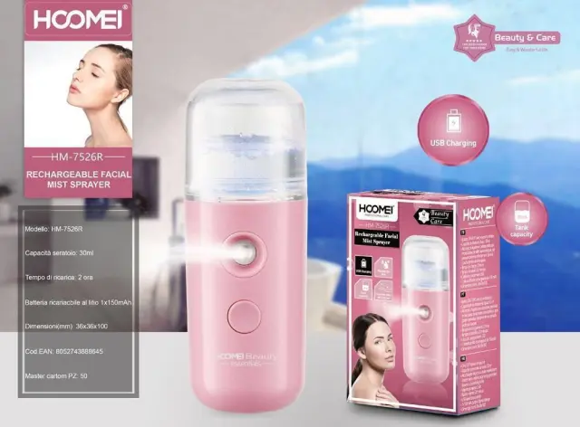 Επαναφορτιζόμενος ψεκαστήρας προσώπου 30ml Facial Mist Spray Hoomei HM-7526R Ροζ 2